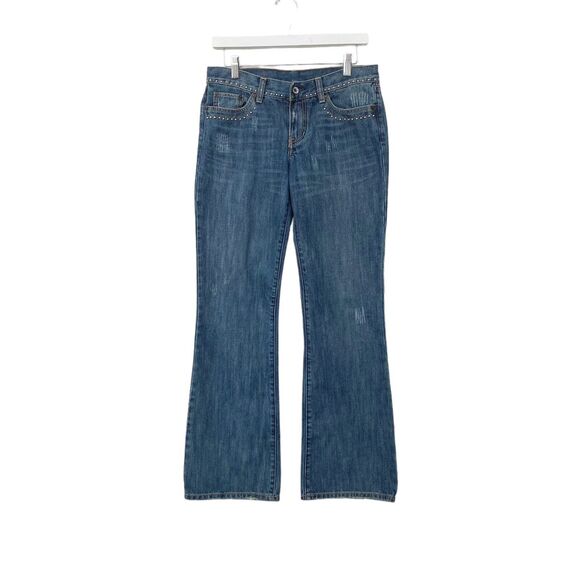 X2 Denim Laboratory Jeans Size 29 Medium Wash Low Rise Flare Leg Studded Embroid - Picture 1 of 12
